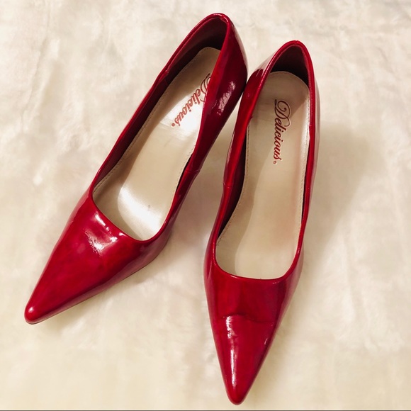 Cherry Red Pointy Toe Heels - Picture 2 of 6
